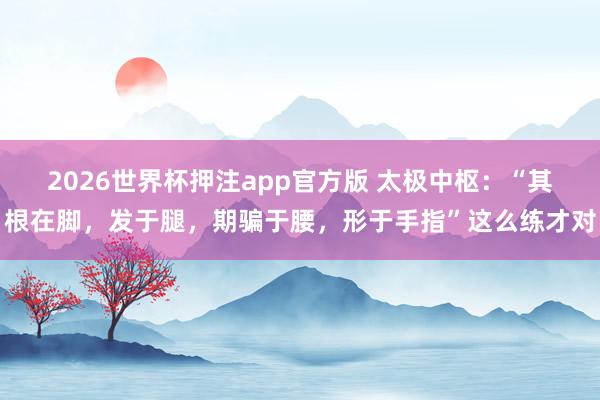 2026世界杯押注app官方版 太极中枢:“其根在脚,发于腿,期骗于腰,形于手指”这么练才对