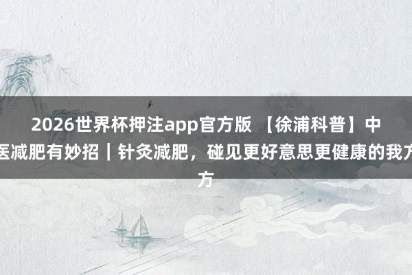 2026世界杯押注app官方版 【徐浦科普】中医减肥有妙招|针灸减肥,碰见更好意思更健康的我方
