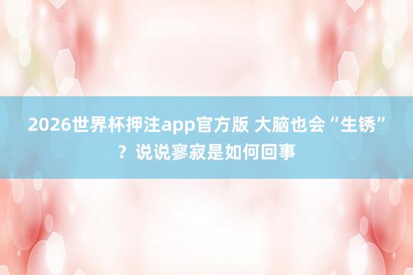 2026世界杯押注app官方版 大脑也会“生锈”？说说寥寂是如何回事