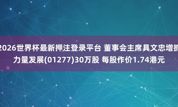 2026世界杯最新押注登录平台 董事会主席具文忠增抓力量发展(01277)30万股 每股作价1.74港元
