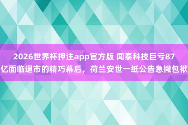 2026世界杯押注app官方版 闻泰科技巨亏87亿面临退市的精巧幕后,荷兰安世一纸公告急撇包袱