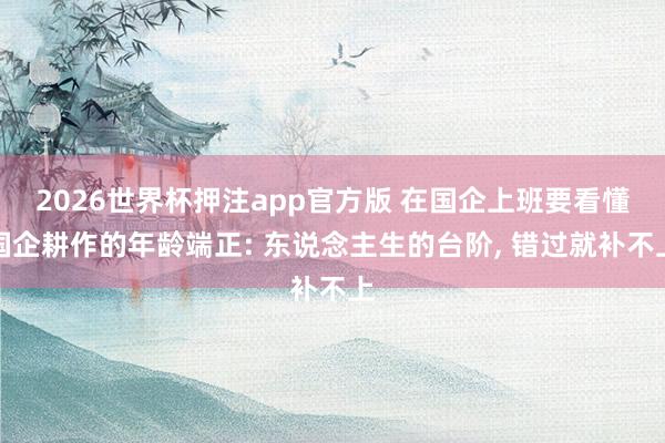 2026世界杯押注app官方版 在国企上班要看懂国企耕作的年龄端正: 东说念主生的台阶， 错过就补不上