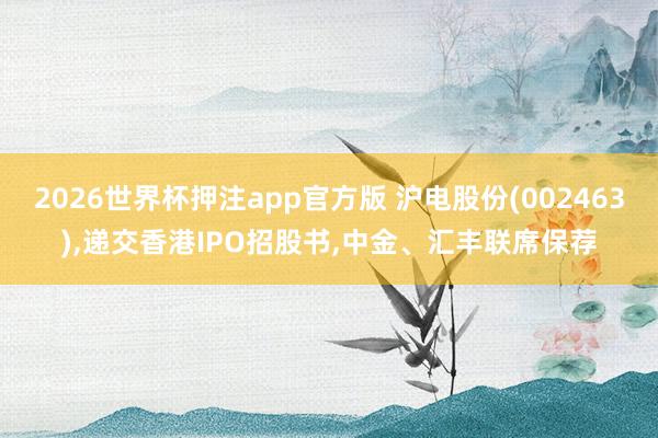 2026世界杯押注app官方版 沪电股份(002463)，递交香港IPO招股书，中金、汇丰联席保荐