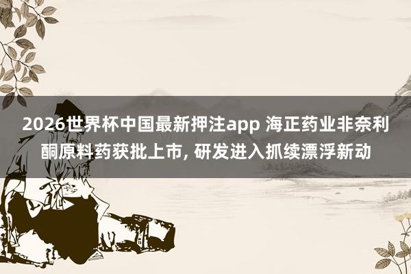 2026世界杯中国最新押注app 海正药业非奈利酮原料药获批上市, 研发进入抓续漂浮新动