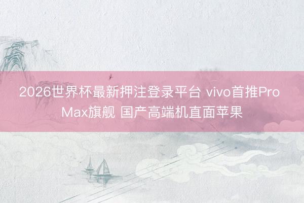 2026世界杯最新押注登录平台 vivo首推Pro Max旗舰 国产高端机直面苹果