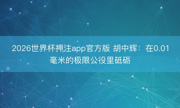 2026世界杯押注app官方版 胡中辉:在0.01毫米的极限公役里砥砺