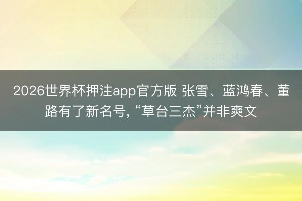 2026世界杯押注app官方版 张雪、蓝鸿春、董路有了新名号， “草台三杰”并非爽文
